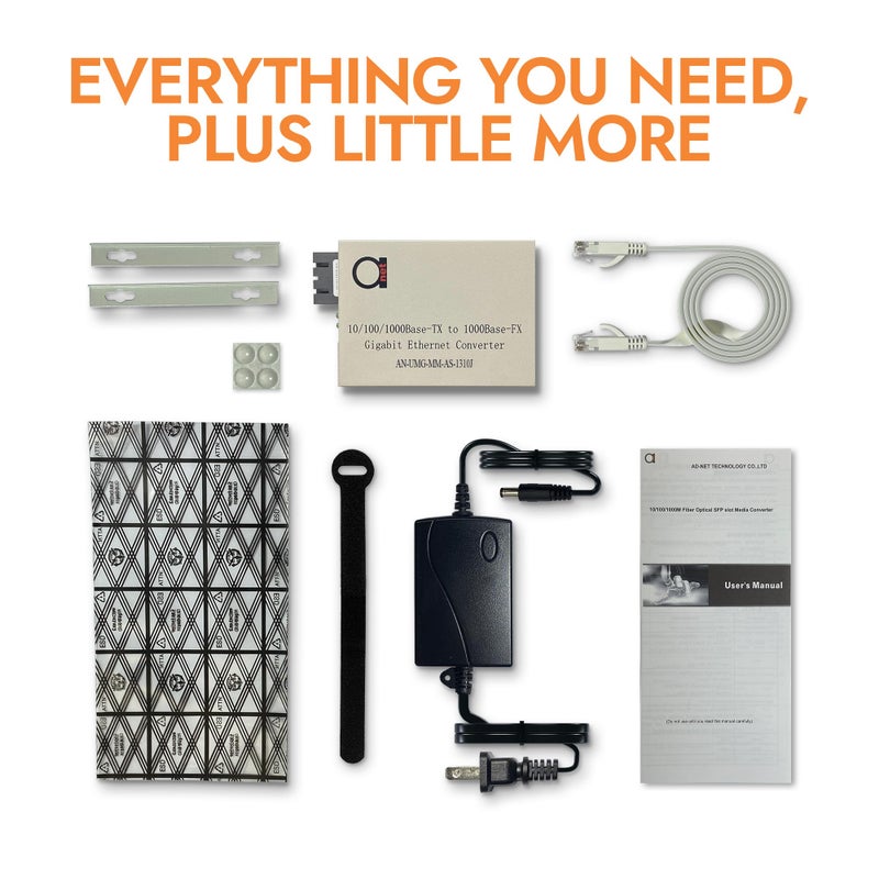 ADNET Multimode Gigabit Fiber Media Converter - Built-In Fiber Module 2 km (1.24 miles) SC â€“ to UTP Cat5e Cat6 10/100/1000 RJ-45 â€“ Auto Sensing Gigabit or Fast Ethernet Speed - Jumbo Frame - LLF Support - Image 2